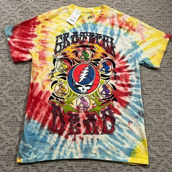 🐢 '21 Grateful Dead Band Wild Tie Dye Skull And Skeleton Bertha Deadstock Tee - Picture 4 of 16